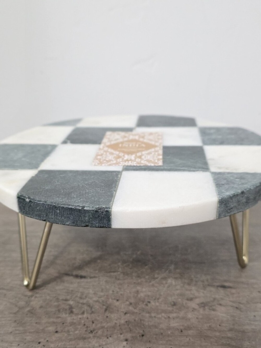 Viral India White & Gray Checkered  Marble Accent Stand with Brass Legs New